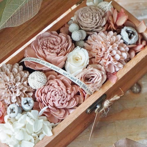 2way Wood Box flower＊milk tea ギフトラッピング付き プリザーブド