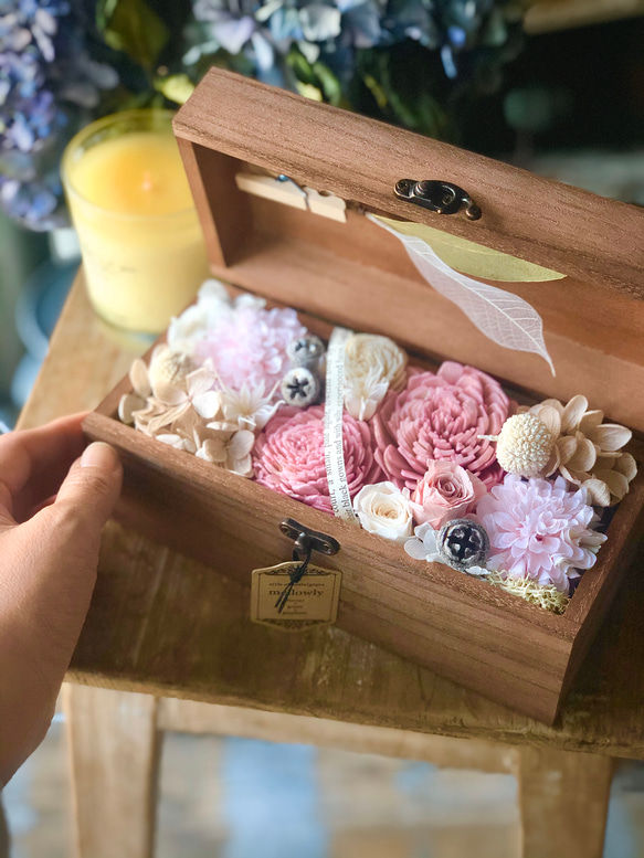 ２way Wood Box flower　Pink　ギフトラッピング付き 1枚目の画像