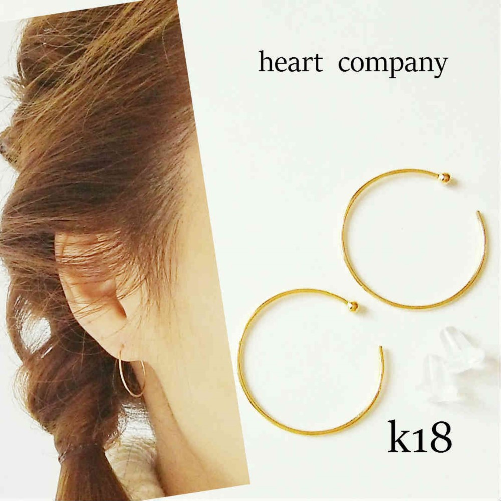 ＊きゃさりん＊18金【2×20mm 定番フープピアス】K18刻印入 新品！ 18金【2×20mm 甲丸フープピアス】イエローゴールド K18刻印入