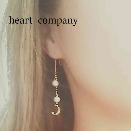 k18☆月＆星のアシンメトリーチャーム揺れるコットンパールピアス18  