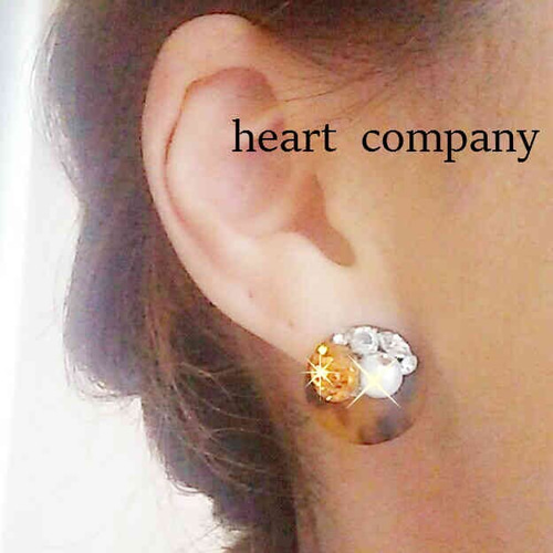 べっ甲ピアス☆k18べっこうピアスビジューピアス☆スワロフスキー 
