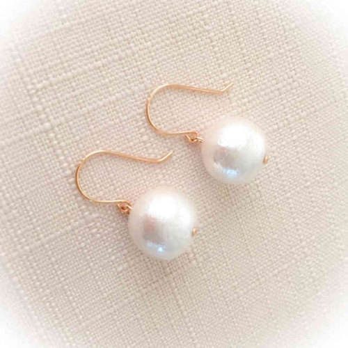 k18コットンパール フックピアス6mmから18mmまで☆18金18k刻印