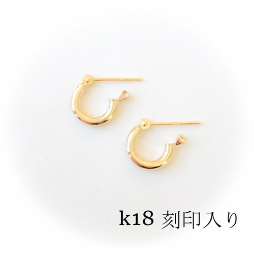 k18 フープピアス☆メンズピアス 2mm×10mm ピアス（フープ