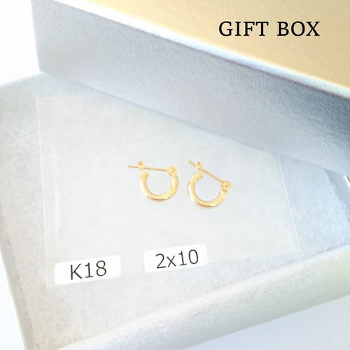k18 フープピアス☆メンズピアス 2mm×10mm ピアス（フープ