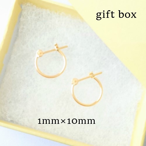 k18 フープピアス☆メンズピアス 1mm×10mm 18金刻印入り ピアス