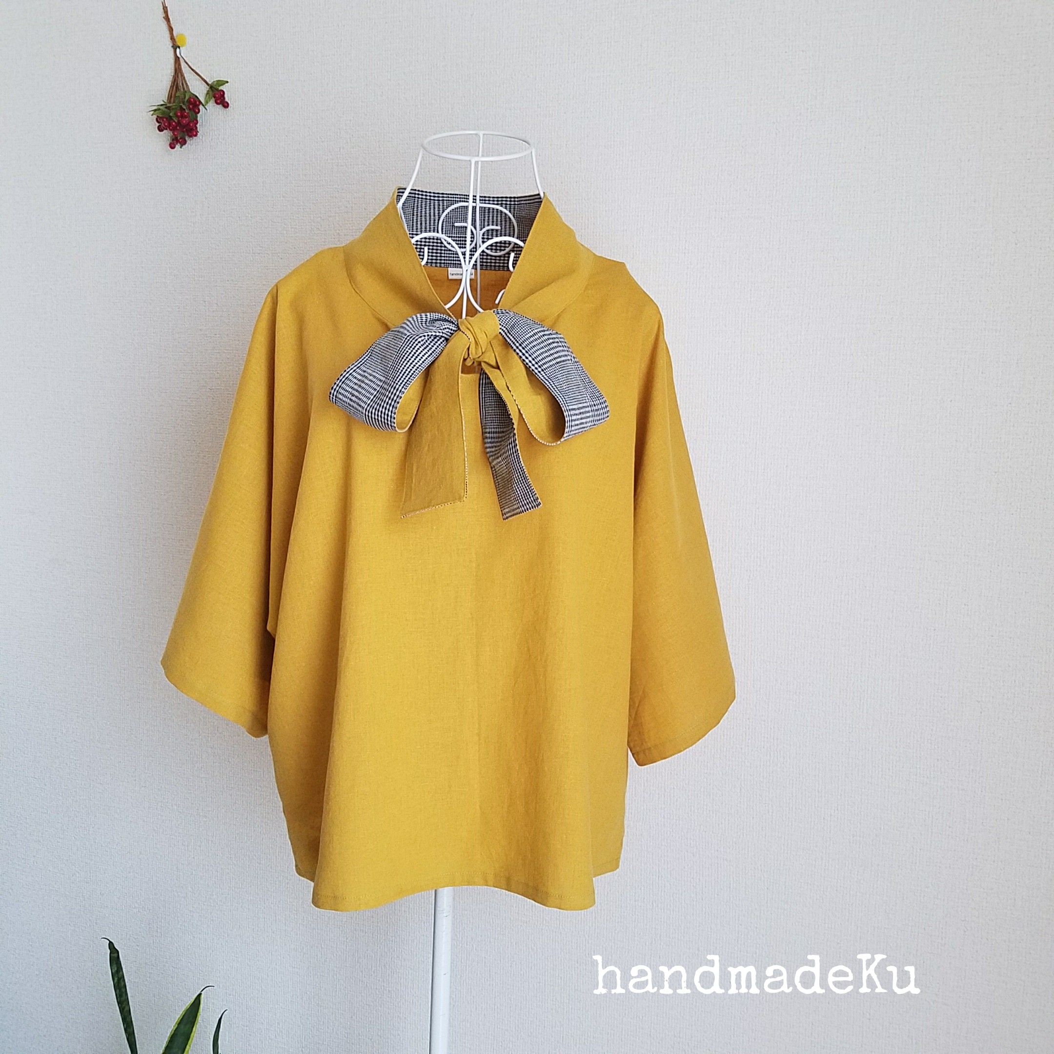 ハーフリネンのボウタイプルオーバー