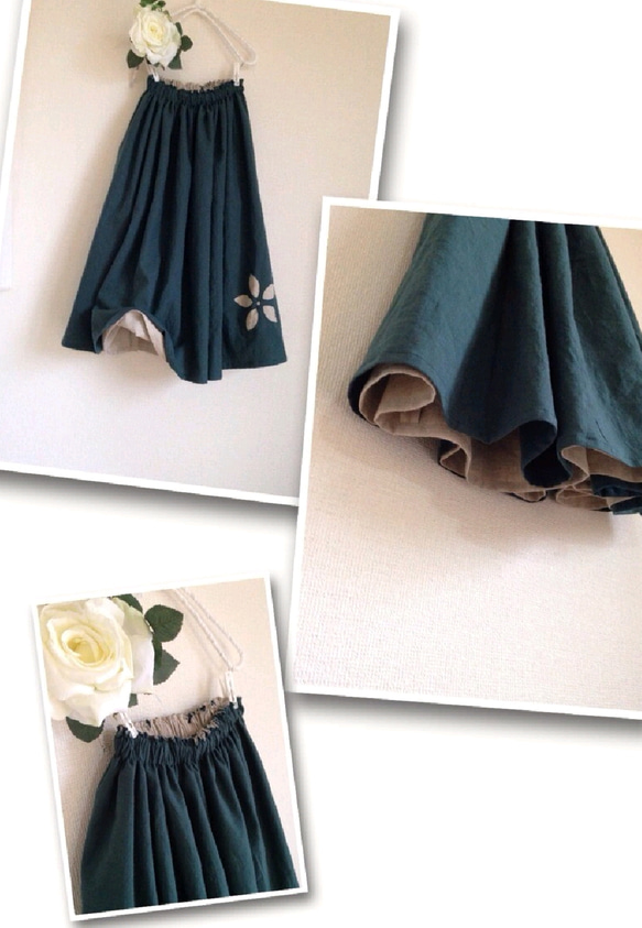 ハーフリネンのリバーシブルスカート お花くり抜き選べる8色　受注製作　 4枚目の画像