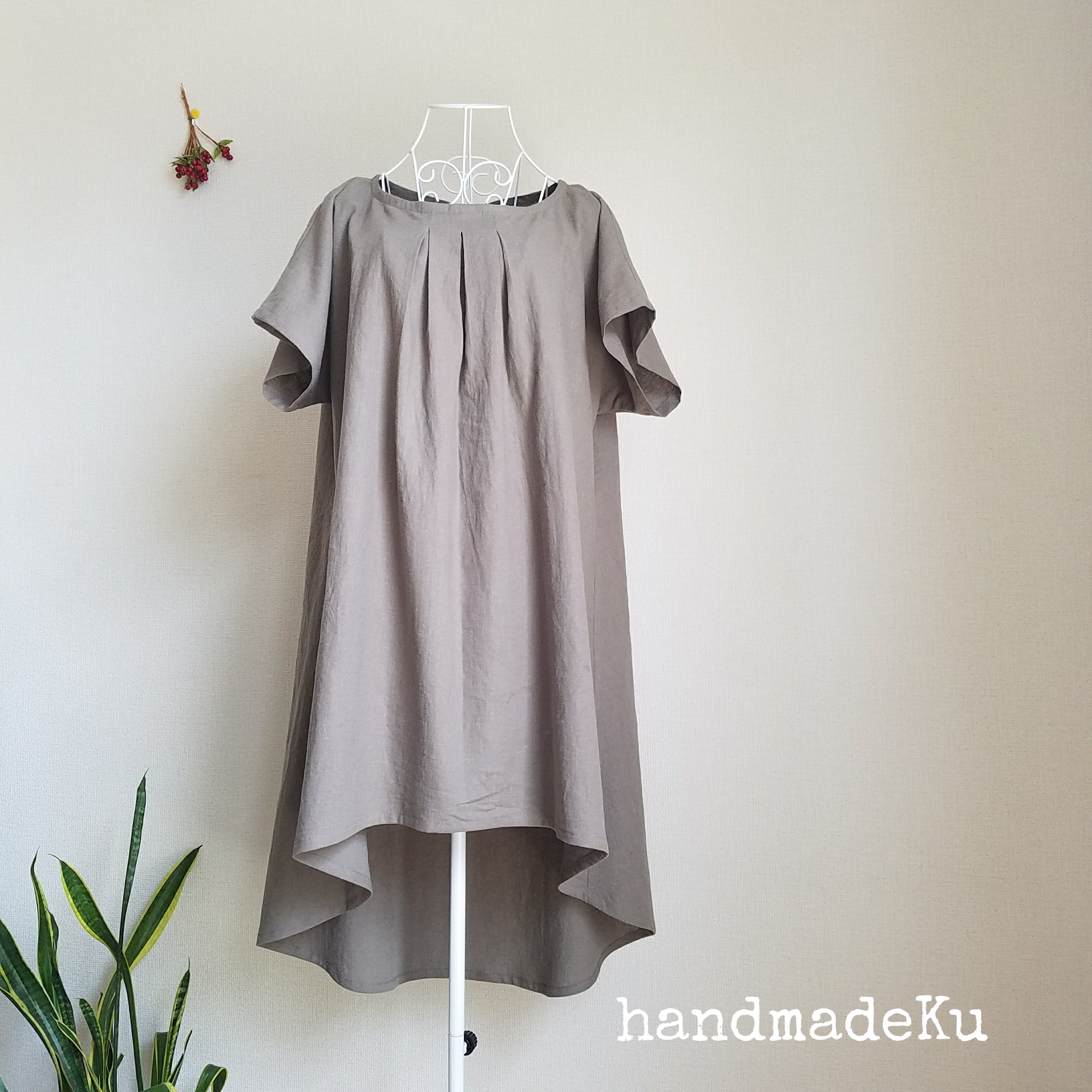 ハーフリネン　ヘムラインワンピース 　受注製作