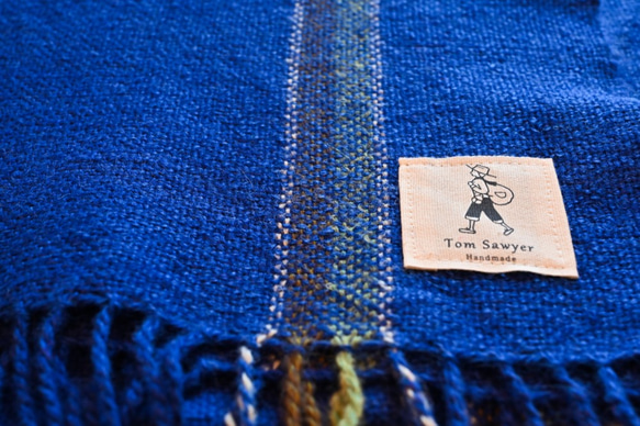 ベビーアルパカストール（マフラー）ロイヤルブルー　手織り　ライン　 3枚目の画像