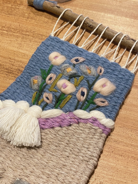 《花束》手織物　インテリア　weaving 壁掛け　小物　ハンギング 4枚目の画像