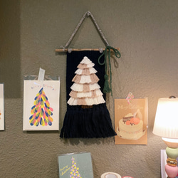《クリスマスツリー②》手織物　毛糸　ユニーク　インテリア　weaving 壁掛け　小物　ハンギング 4枚目の画像