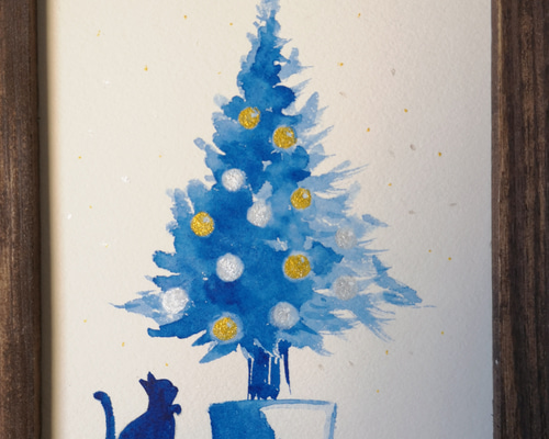 ふたり。クリスマスバージョン】グラスアート イラスト 水彩画 ふたり。クリスマスバージョン】グラスアート イラスト 水彩画