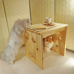 ハンドメイド 猫ちゃん ワンチャン ペット用 2段ベッド♫ 収納スペース