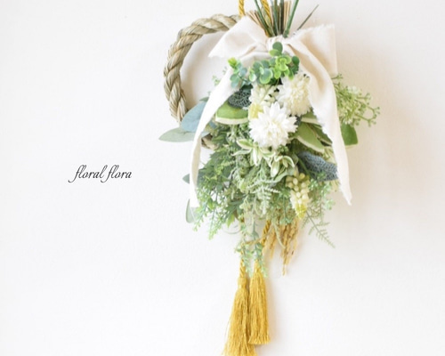 新作＞2WAYしめ縄飾り・ナチュラルホワイトマム＜しめ縄飾り2191