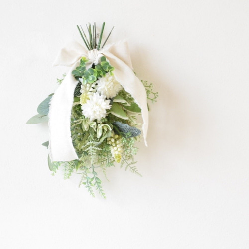 新作＞2WAYしめ縄飾り・ナチュラルホワイトマム＜しめ縄飾り2191