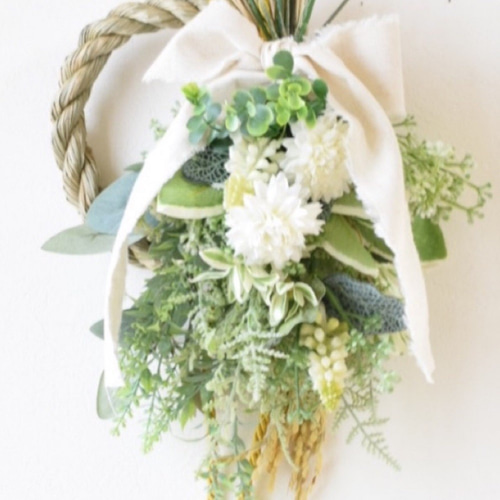 新作＞2WAYしめ縄飾り・ナチュラルホワイトマム＜しめ縄飾り2191