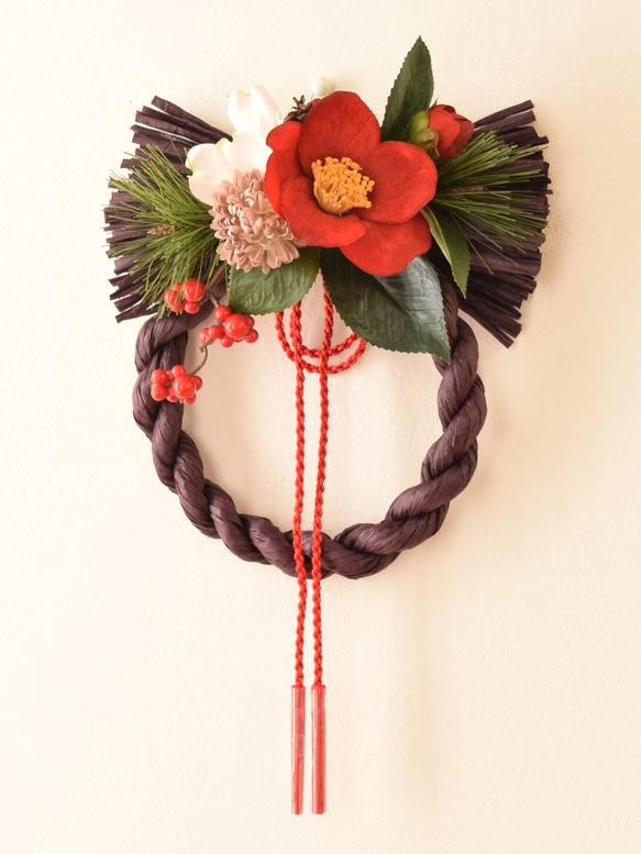 （再販）Red tubaki～Plum wreath＜お正月飾り1511＞ 3枚目の画像