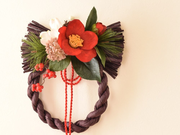 （再販）Red tubaki～Plum wreath＜お正月飾り1511＞ 4枚目の画像