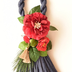Red camellia～deep blue tassel ＜お正月飾り1704＞ 3枚目の画像