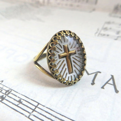 Vintage Gold-Silver CROSS Intaglio Cabochon リング 1枚目の画像