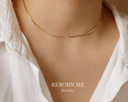 K18 ゴールド フラット スネークチェーン チョーカー ネックレス