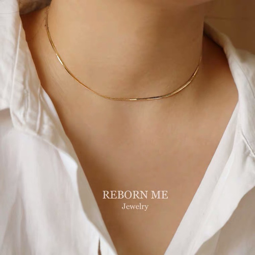 K18 ゴールド フラット スネークチェーン チョーカー ネックレス