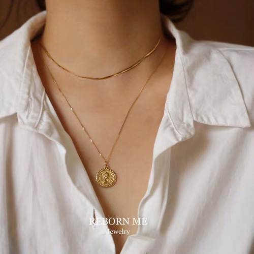 K18 ゴールド フラット スネークチェーン チョーカー ネックレス