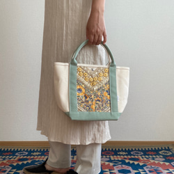 Embroidery decoration totebag Msize キナリ×アースグリーン 8枚目の画像