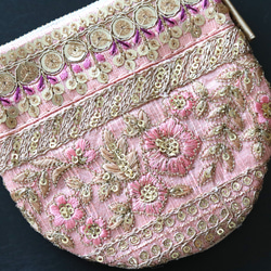 Embroidery decoration ポーチ　カード入れ　キーケース　(PINK) 2枚目の画像