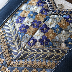 Embroidery decoration トートバッグ Msize キナリ×ネイビー（ショルダー付） 3枚目の画像