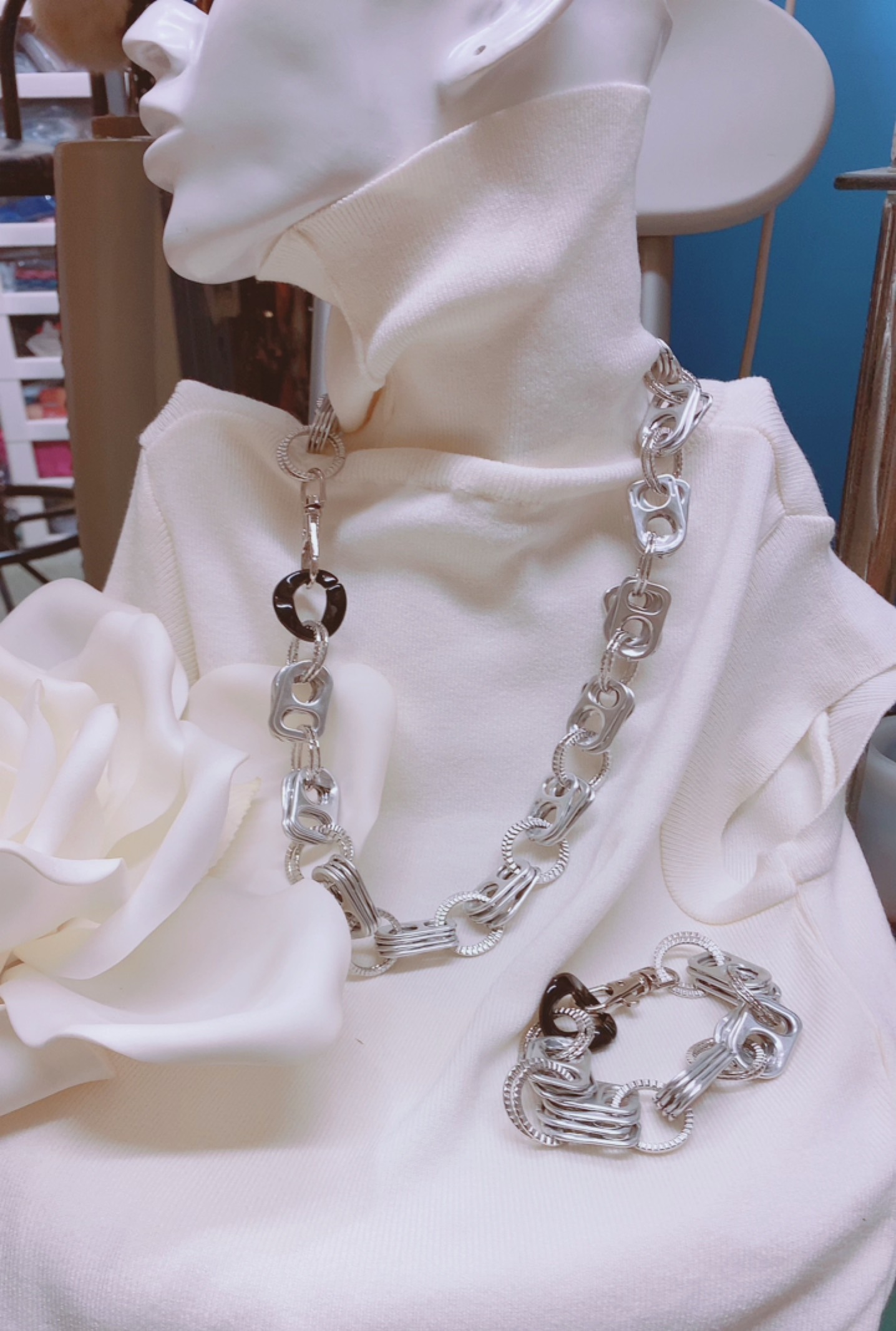 エシカルアクセサリー  プルタブネックレス&ブレスレット マットシルバー