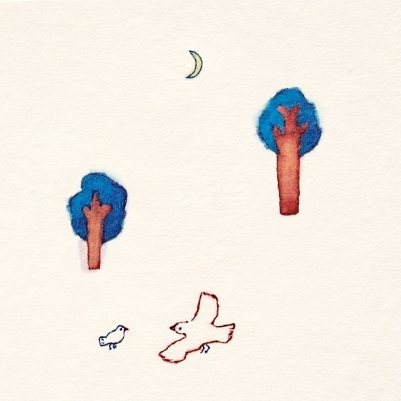 アートパネル「おしゃべりな夜」原画　水彩　イラスト　鳥 4枚目の画像