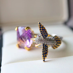 天然紫水晶蜂鳥戒指 第5張的照片