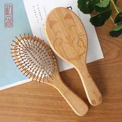 竹製 木製櫛 ヘアブラシ 猫【桃太郎】美髪ケア 頭皮＆肩マッサージ