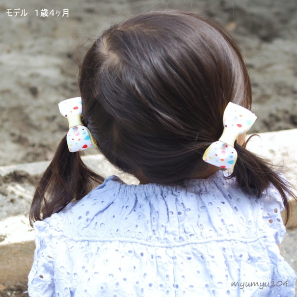 雫柄リボンのキッズツインヘアゴム （ゴムの交換ができます