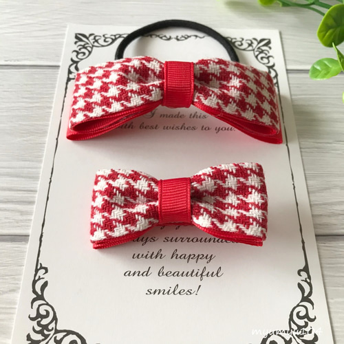 ヘアゴム ベビーヘアクリップ 千鳥柄リボン1〜2 ヘアゴム 千鳥格子柄