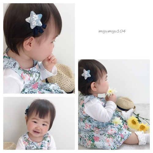 送料込み☆お花畑の流れ星ヘアクリップ ／ ベビーヘアクリップ キッズ  