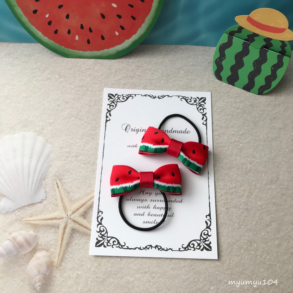 ヘアゴム　ベビーヘアクリップ　スイカ スイカのベビーヘアクリップ | yukotto's STORE