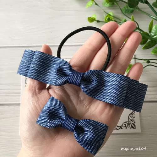 デニム風リボンヘアゴム＆ヘアクリップ　親子おそろい♡ 0_7524e3f111891a8cf166107713d9