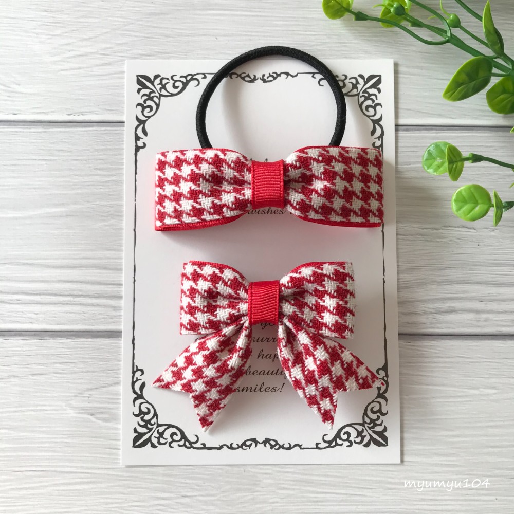 ⓝⓔⓦ【フリル千鳥格子垂れリボン】ベビーヘアクリップ　キッズ　ヘアゴム ⓝⓔⓦ【フリル千鳥格子垂れリボン】ベビーヘアクリップキッズ