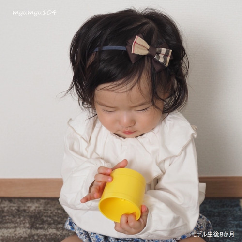 バーバリーチェック風リボンのベビーヘアバンド☆新生児から使え