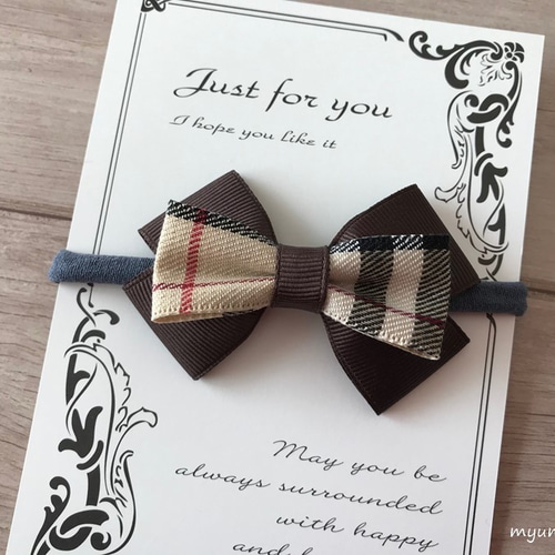 バーバリーチェック風リボンのベビーヘアバンド☆新生児から使えます