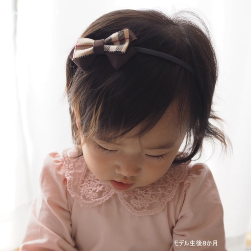 バーバリーチェック風リボンのベビーヘアバンド☆新生児から使え