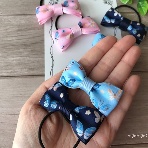 蝶々リボンのキッズツインヘアゴム ゴムの交換ができます