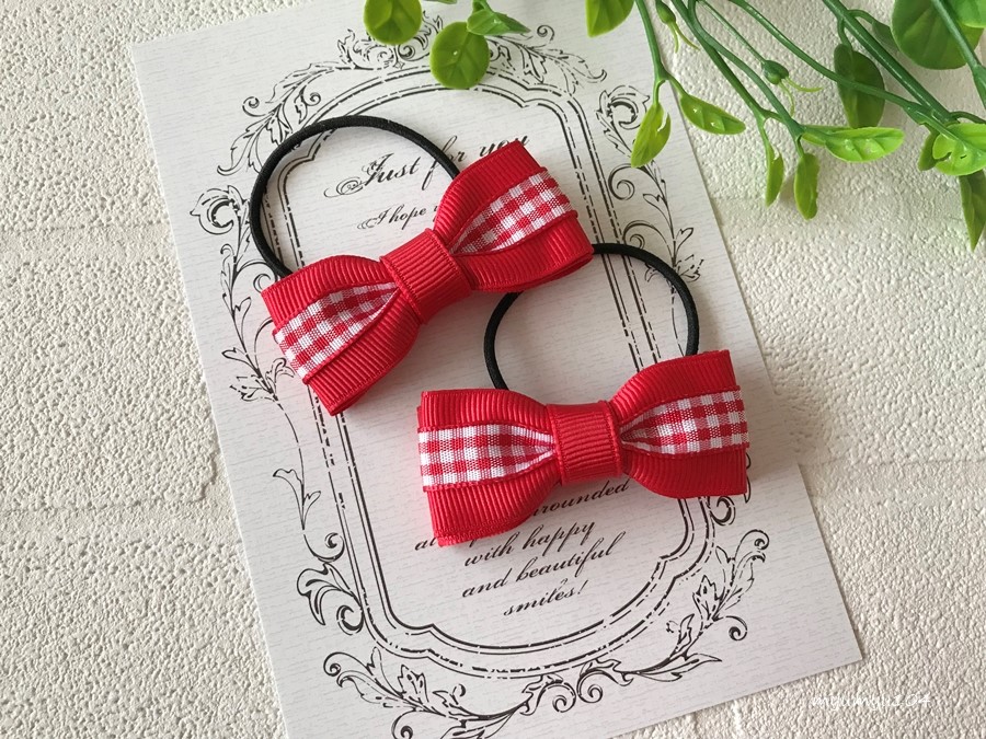 ribbon♡ギンガムチェック♡ハンドメイド リボン　ヘアゴム♡riana