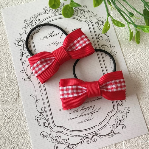 ヘアゴム キッズゴム キッズリボン  ギンガム6個セット グログラン ヘアゴム キッズゴム キッズリボン ギンガム6個セット