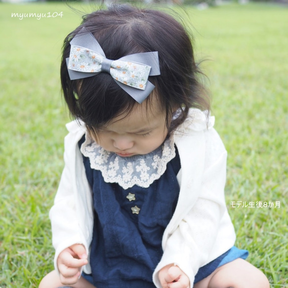 マーガレットリボンのベビーヘアバンド☆新生児から使えます 雑貨  