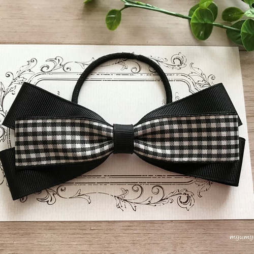 美品 ユキエモン ギンガムチェック ブラック 襟付き バックリボン M 黒×白 美品 ユキエモン ギンガムチェック ブラック 襟付き バック