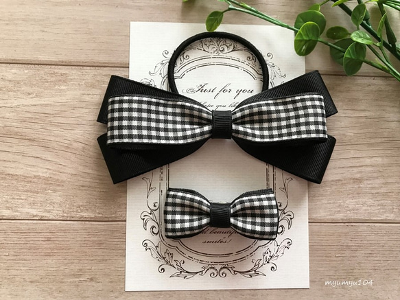 ベビーヘアクリップハンドメイドヘアピンヘアゴムチェックリボン