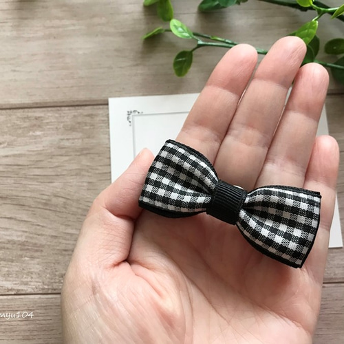 モノトーンギンガムチェックリボンの親子お揃いヘアアクセサリーセット